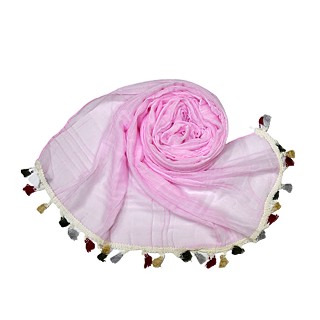 Designer Party Wear Striped Liner Stole With Colorful Fringe's - Pink